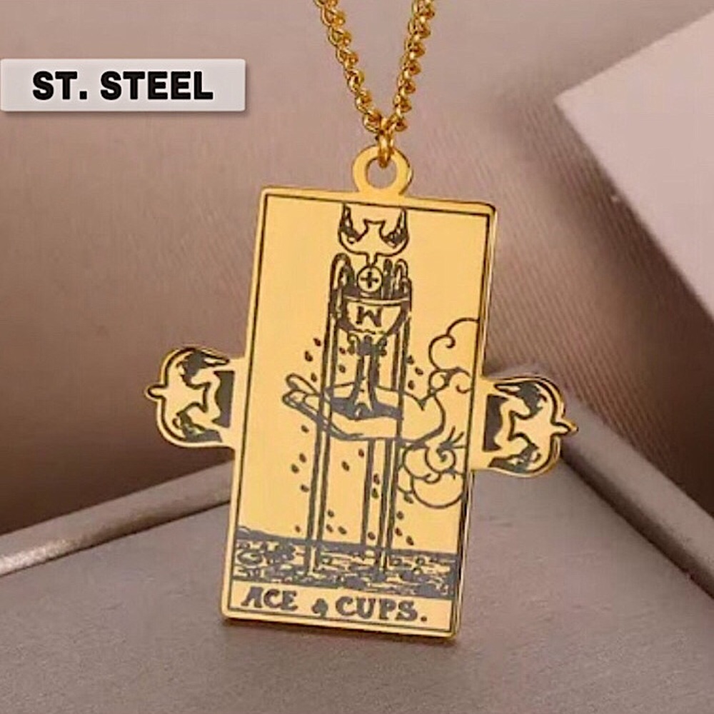 ⚜️𝟯𝟬%𝗢𝗙𝗙 𝗯𝘂𝗻𝗱𝗹𝗲𝘀 𝟯+⚜️ NEW Ace & Cups Tarot Stainless Steel Necklace - Picture 1 of 8